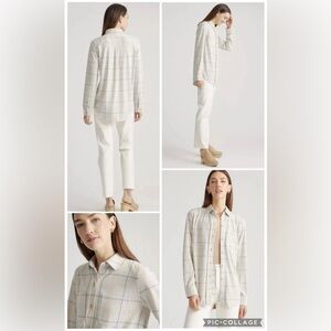 Quince Women’s Buttoned Down Sweater Stretch Knit Plaid Shirt Size L